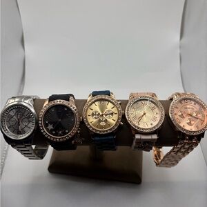 Vintage Women’s Fashion Watch Lot – 5pcs Rhinestone Bezel Style